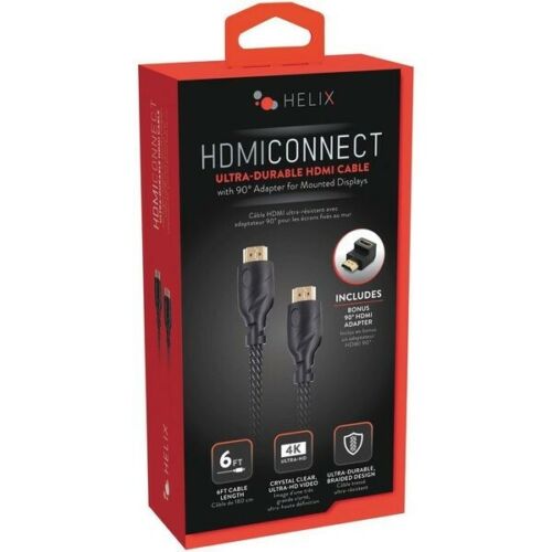 Helix Braided Black Universal HDMI Cable 6 FT | With 90 Deg Adapter | 4K Ultra HD - Astech Cloud Systems