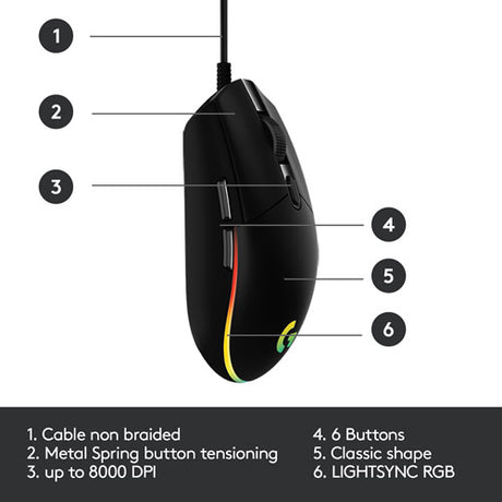 Logitech G203 LIGHTSYNC 8000 DPI Optical Gaming Mouse - WIRED